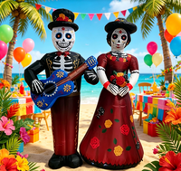 Squelette gonflable de couple du Jour des Morts en tenue formelle noire et rouge avec panneau de message pour décoration lumineuse de fête