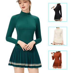 新款女式网球裙套装半拉链休闲长袖跑步高尔夫裙秋季百褶跑步裙 - Product Image 1