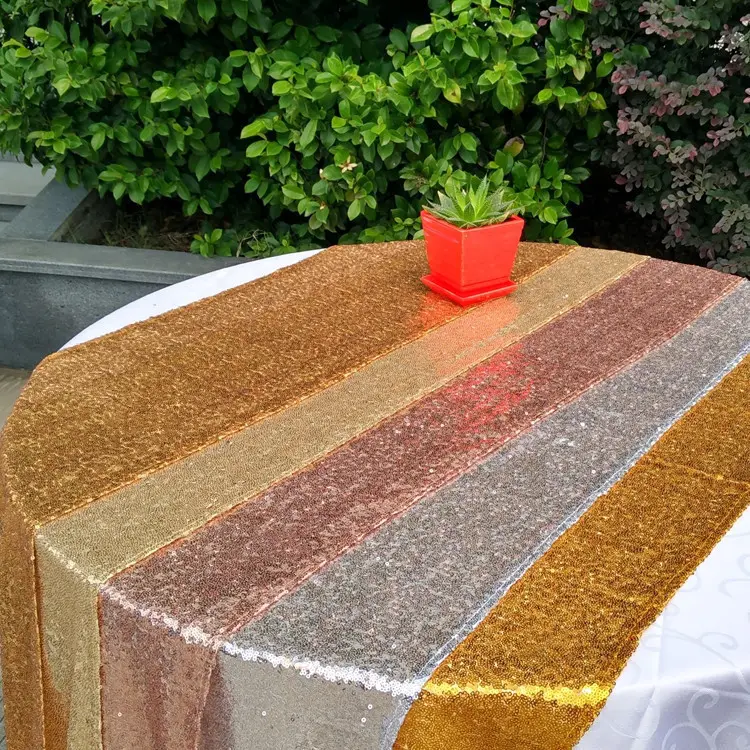 Özel logo eurupian tarzı lüks yemek düğün altın gül altın pullu saten masa koşucu dekoratif ev suzhou
