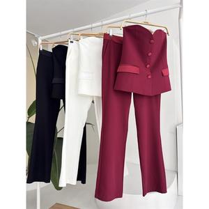 Conjunto de Traje de Satén para Mujer Sobe, Color Borgoña, Dos Piezas, Blazer y Pantalones, Ropa Formal 10024 - Product Image 3