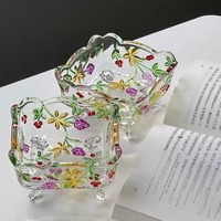 Ensemble de plats et de bols carrés en verre peint en relief de haute qualité avec un design minimaliste pastoral pour les collations et les fruits secs