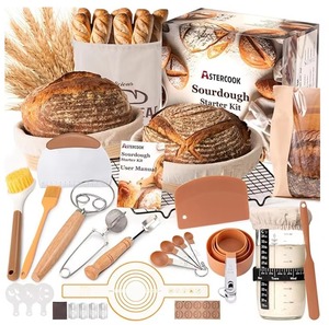 37piece bread proofing basket <b>set</b> bread <b>baking</b> supplies natural rattan oil brush flour duster dough shaping knife kit - Product Image 2