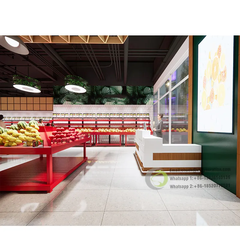 Fresh Fruit and Vegetable Display Rack Wooden Grocery Supermarket Store Furniture Fruit Shop Interior Design