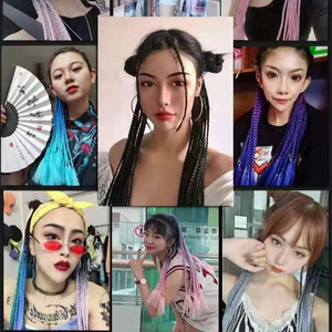 22 pouces 12 pièces/ensemble Gradient synthétique tressage queue de cheval Extension de cheveux 2 3 4 couleurs mélangées cercle torsion fibre haute température - Product Image 2