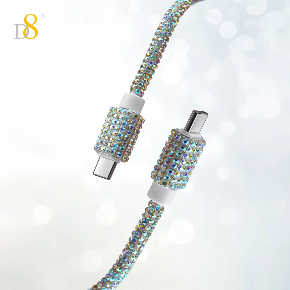 D8 60 Вт USB C на USB C кабель для быстрой зарядки, Хрустальный декор, алмазный блеск, совместим с iPhone 15/Pro/Plus/Pro Max MacBook