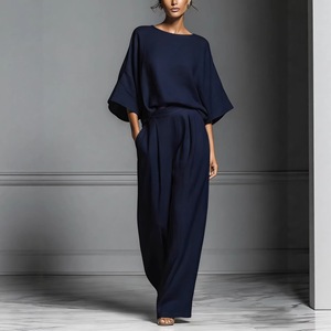 Elegante <span class=keywords><strong>Completo</strong></span> in Lino per <span class=keywords><strong>Donna</strong></span>, Set Estivo Casual con <span class=keywords><strong>Camicia</strong></span> a Maniche 3/4 <span class=keywords><strong>e</strong></span> <span class=keywords><strong>Pantaloni</strong></span> Larghi, Due Pezzi - Product Image 5