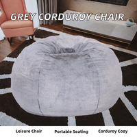 Fauteuil pouf moderne en velours côtelé gris pour adulte, chaise de loisirs portable pour chambre, salon, bureau à domicile