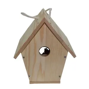 Square Base And a Two-Sided Handmade Decorative Wooden Painting Bird Houses Birdhouse Kits With Slanted Roof Style