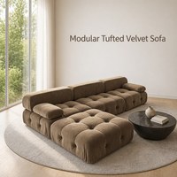 Ensemble de canapés modulaires en velours, style italien, capitonnés, pour salon, avec ottoman, confort en mousse dense