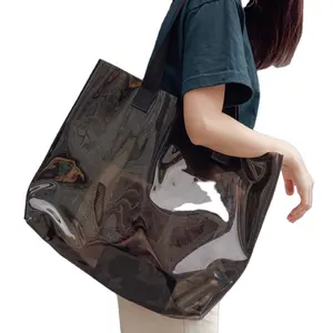 定制标志透明透明聚氯乙烯手提袋防水购物袋带拉链可重复使用乳液包装