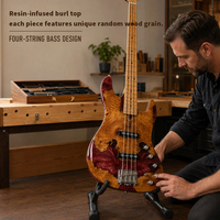 Basse électrique 4 cordes personnalisée OEM avec table en bois de burl stabilisé par résine, surface riche et son chaud aux basses profondes