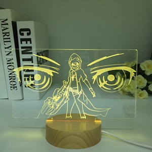 Lámpara de noche LED 3D de Anime, luz Industrial de madera, tirador de roca negra para decoración de dormitorio, luz de noche de madera para habitaciones intermedias - Product Image 4