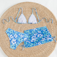 Ensemble 3 pièces pour filles : Maillot de bain taille haute à fleurs et jupe de plage pour filles de 8 à 14 ans – Distributeur de maillots de bain et bikinis