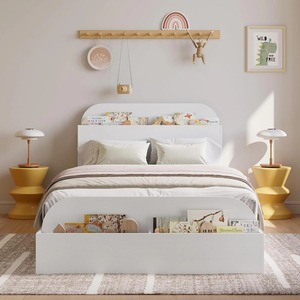 Cadre <span class=keywords><strong>de</strong></span> <span class=keywords><strong>lit</strong></span> double moderne blanc minimaliste à plateforme basse avec tête <span class=keywords><strong>de</strong></span> <span class=keywords><strong>lit</strong></span> et <span class=keywords><strong>pied</strong></span> <span class=keywords><strong>de</strong></span> <span class=keywords><strong>lit</strong></span> <span class=keywords><strong>de</strong></span> rangement pour la maison et l'hôtel - Product Image 4