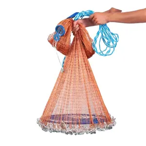 Piscicultura Casting Net nylon monofilamento mão lance Cast desembarque carpa dobrável cordão Fundição Rede de pesca