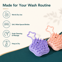 Brosse de massage compacte en forme d'étoile pour le cuir chevelu, en PP + TPR, pour lavage des cheveux humides et secs, avec boucle de suspension, 6 couleurs, vente en gros