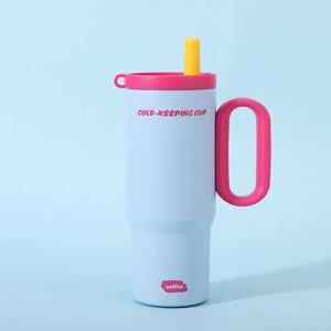 Insulated <b>Macaron</b> Handle Car Travel Tumbler 24oz 720ml Double Wall Mug Lid Straw Anti-Slip ODM Custom Logo - Product Image 5