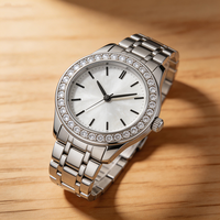 Montre Moissanite de luxe avec cristal saphir bleu, diamant, bracelet en acier inoxydable, étanche, affichage de la date, montre-bracelet pour femme