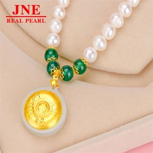 Kalung Mutiara Alami Hetian Jade Emas Ping an Fu Kalung Mutiara Hadiah Ibu untuk Orang Tua Hari Ibu - Product Image 2