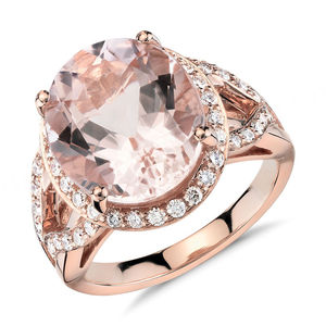 Bague en Morganite Baguette avec Diamants, Bague en Morganite Taille Émeraude, Bague en Morganite Baguette Triangulaire - Product Image 5