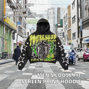 Sudadera con capucha de forro polar liso para hombre, estilo urbano informal, estampada, de corte holgado, al por mayor para otoño - Product Image 2