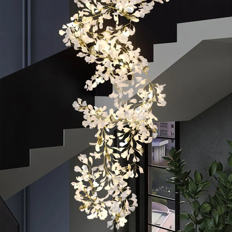 Gingko Bladvorm Hanglamp Hotel Villa Woonkamer Eetkamer Grote Luxe Project Custom Led Kroonluchter