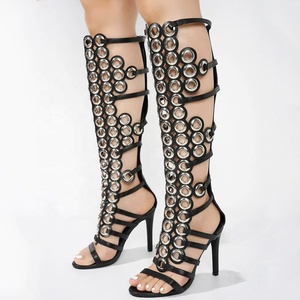 Bottes hautes pour femmes en métal à découpes, talons fins, style punk sexy, chaussures habillées pour l'été - Product Image 2