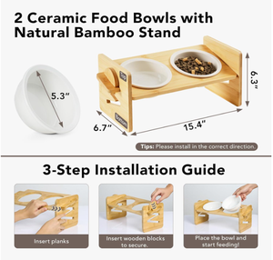 Plato Elevado para Gatos y Perros Pequeños, de Bambú, Antideslizante, Apto para Lavavajillas, 15 cm, Marca Craft - Product Image 5