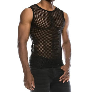 Camiseta sin mangas con perspectiva de calle de malla hueca con personalidad masculina de estilo sexy - Product Image 6