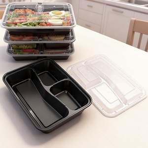 Hộp cơm trưa nhựa dùng một lần 42oz, 3 ngăn, an toàn thực phẩm, tiện dụng cho dã ngoại, ăn trưa, hộp bento, có thể dùng lò vi sóng - Product Image 1