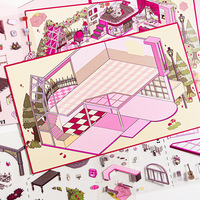 4 hojas por paquete de pegatinas de paisajes en miniatura 3D DIY para decoración de casas, escenas de almacenamiento, planificador, alivio del estrés