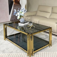 Table basse de salon moderne de luxe en verre, style italien Xuanzhen, avec plateau en travertin doré, ensemble de tables basses intelligentes