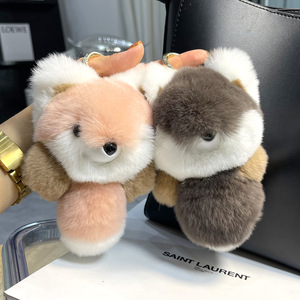 New Lovely Real Rex <strong>Rabbit</strong> Fur Animal fox Shape <strong>Plush</strong> Keyring <strong>Custom</strong> <strong>Soft</strong> Stuffed Mini Animal <strong>Toys</strong> Bag Pendant - Product Image 1