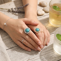 Bague Dreamshow en acier inoxydable plaqué or avec imitation perle turquoise, bijou fantaisie vintage, vente en gros