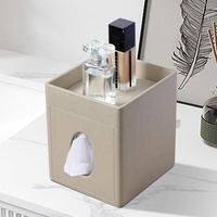 Elegante Cubierta de Caja de Pañuelos de Escritorio de Cuero PU de Lujo con Bandeja de Almacenamiento, Logotipo Personalizado, Organizador Decorativo Cuadrado y Duradero
