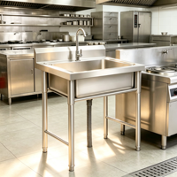 Commerciële RVS 201/304 spoelbak met gepolijste afwerking, hoogteverstelbaar, enkelbak, aanrechtmodel voor de keuken