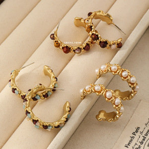 ต่างหูหินธรรมชาติและมุกวินเทจราคาส่งสำหรับผู้หญิง - Product Image 1