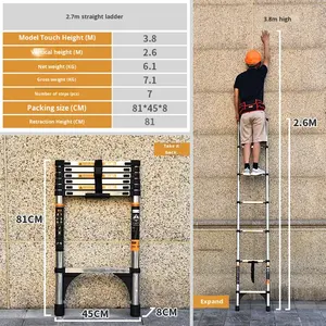 <span class=keywords><strong>Escalera</strong></span> Telescópica <span class=keywords><strong>de</strong></span> <span class=keywords><strong>Acero</strong></span> <span class=keywords><strong>Inoxidable</strong></span> <span class=keywords><strong>para</strong></span> Techo, Montada en la Pared, Recta, <span class=keywords><strong>para</strong></span> Uso Eléctrico y <span class=keywords><strong>de</strong></span> Ingeniería, con Peldaños <span class=keywords><strong>de</strong></span> 40 cm - Product Image 4