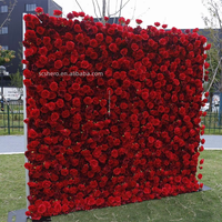 Panneaux de fleurs artificielles en soie 2,4 m x 2,4 m pour mariage, roses rouges réalistes, décoration murale, toile de fond photo personnalisable, Noël