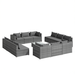 Ensemble de salon de jardin en rotin gris avec structure en acier thermolaqué, mobilier d'extérieur 10 places, design contemporain - Product Image 1
