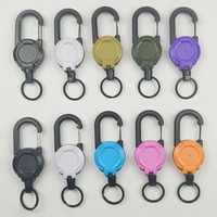 Mousqueton Rétractable Robuste pour Randonnée Porte-Clés Cordon Métallique Enrouleur Porte-Badge Tactique d'Extérieur Anneau Porte-Clés