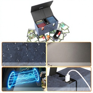 Boîte de rangement double à rabat en PU bleu anti-rayures avec chargement USB intégré pour cartes à collectionner et alimentation électrique - Product Image 2