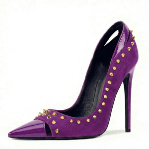 Escarpins en daim à talons hauts pour femme, grande taille 47, avec rivets métalliques, découpe avant, coupe large, talon aiguille, couleurs personnalisables - Product Image 4
