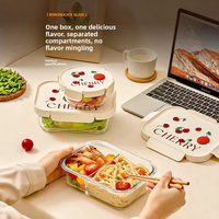Mikrowellengeeigneter Glas-Lebensmittelbehälter mit Unterteilungen, Back-to-School Lunchbox für Kühlschrank und Mikrowelle, PP-Deckel