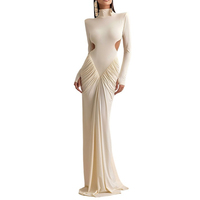 Robe Fourreau Femme Froncée Haute Couture Classique Manches Longues Droite Dos Nu Vestidos Mujer Robe de Soirée Maxi