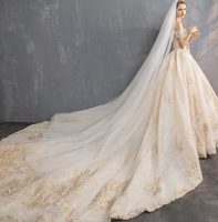 NDB10573 Robe de mariée tendance à manches courtes, broderie florale, épaules dénudées, robe de bal, traîne bouffante, plissée, pour mariée