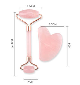 Hochwertiges Rosenquarz Jade Roller <span class=keywords><strong>Gua</strong></span> Sha Set mit Box - Product Image 1