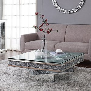Factory Wholesale Silver Glass Top Crushed Diamond Mirrored Coffee <strong>Table</strong> - Product Image 3