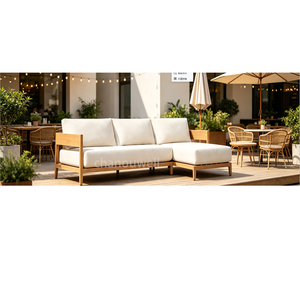 Canapé en teck <span class=keywords><strong>de</strong></span> style moderne, design nouveau, en forme <span class=keywords><strong>de</strong></span> L, sectionnel, <span class=keywords><strong>haut</strong></span> <span class=keywords><strong>de</strong></span> <span class=keywords><strong>gamme</strong></span>, pour l'extérieur, meubles <span class=keywords><strong>de</strong></span> luxe pour maison <span class=keywords><strong>de</strong></span> prestige avec coussins épais - Product Image 6