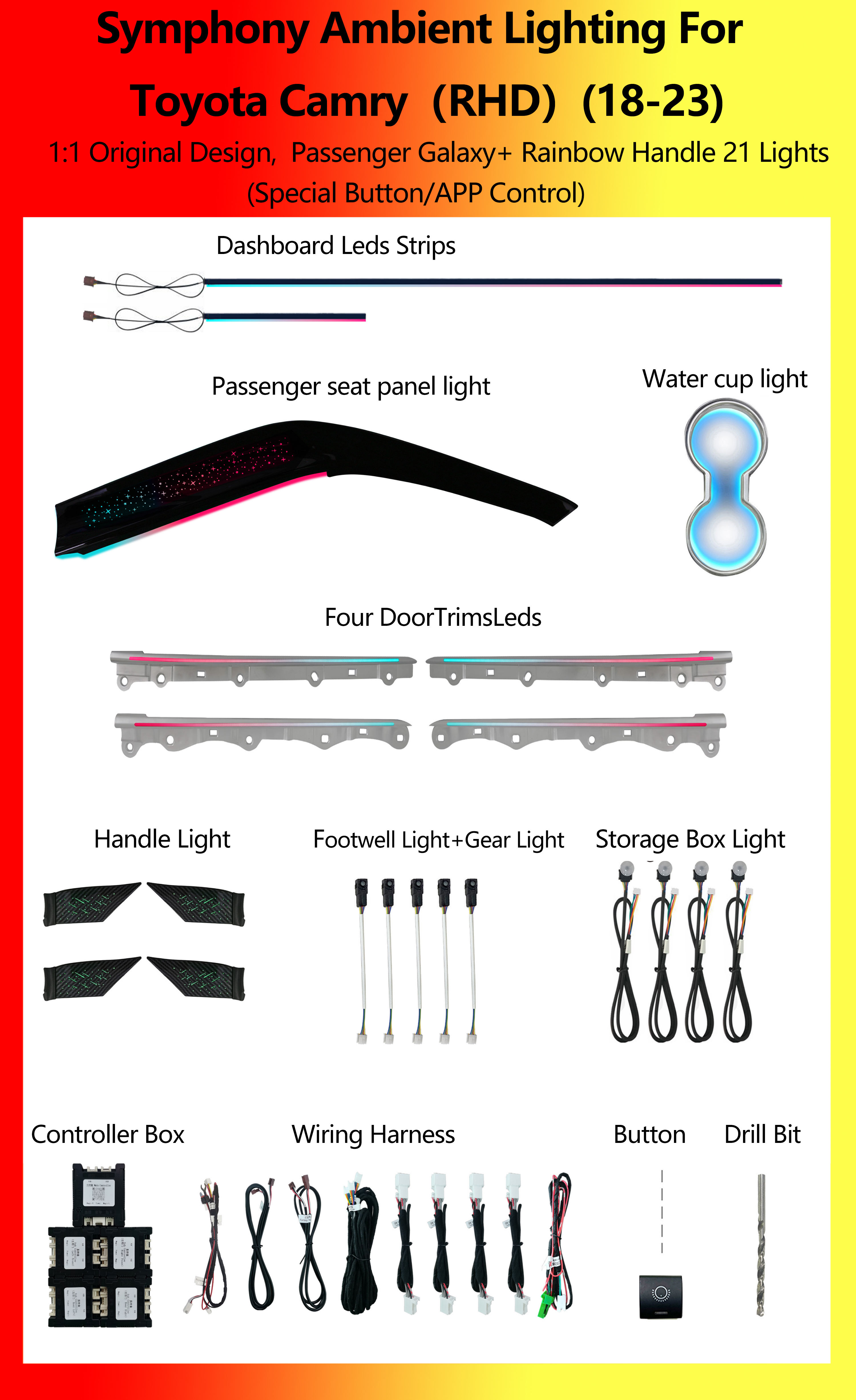 Toyota Camry Passenger Galaxy+Rainbow Handle Symphony 21 Lights